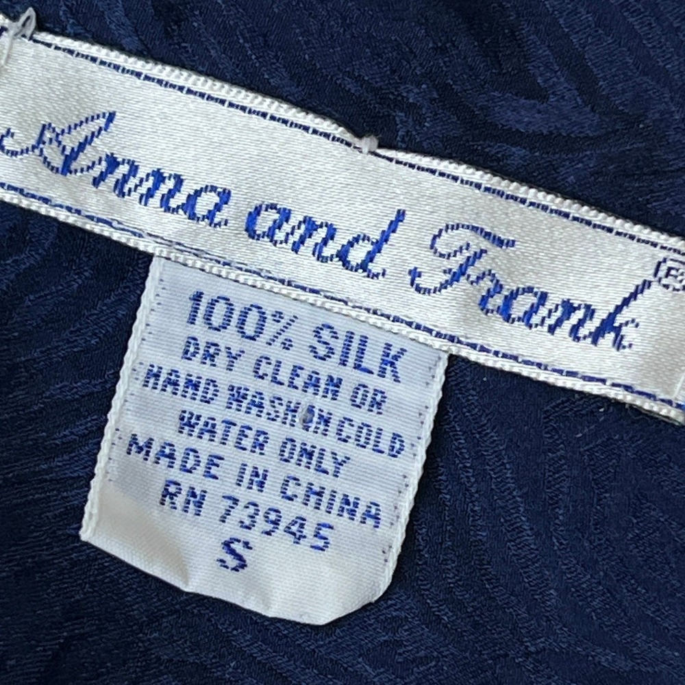 Vtg Anna Frank Button Up Blouse Minimalist Gothic 100% Silk Navy Zebra Women's S - Picture 9 of 9
